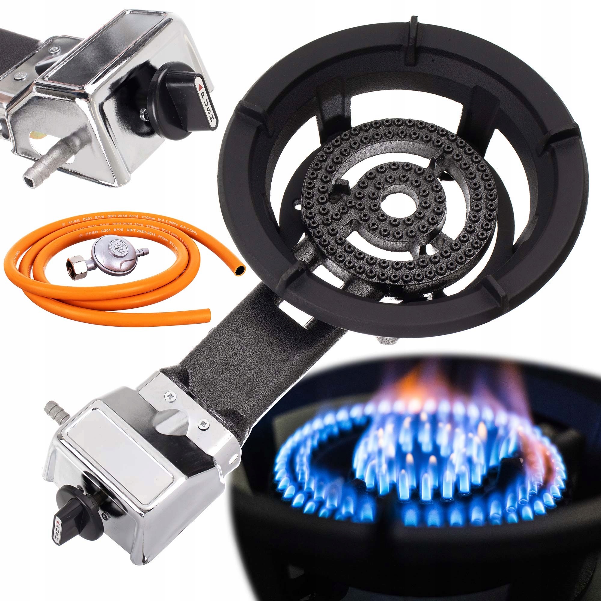 Plynový horák Stolička PIEZO IGNITION Turistický varič 8,5kW Hadicová redukcia